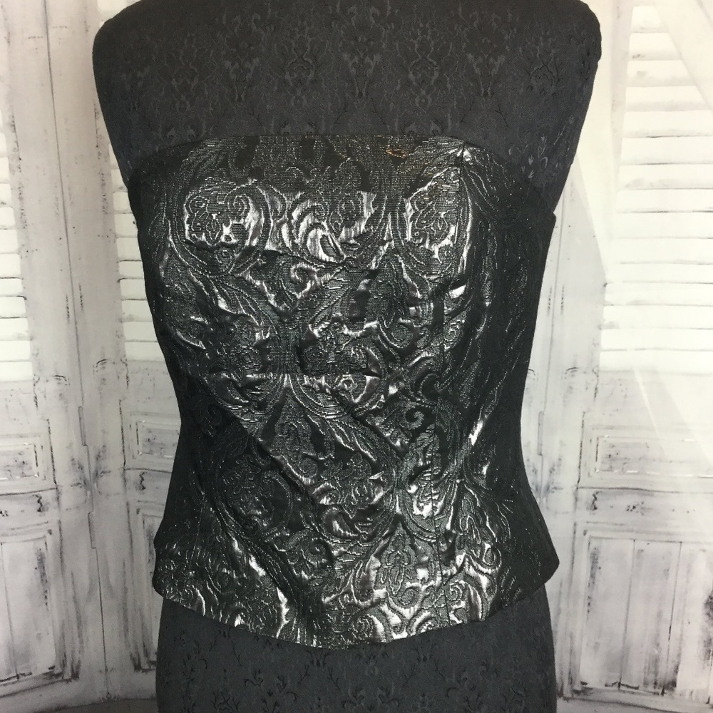 Yansi Fugel Black Metallic Strapless Top